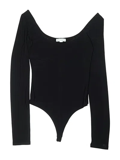 Pre-owned Leith Swimsuit Top Black Solid Pattern Boatneck Swimwear