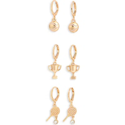 Leith Tennis Theme Set Of 3 Huggie Hoop Earrings In Gold