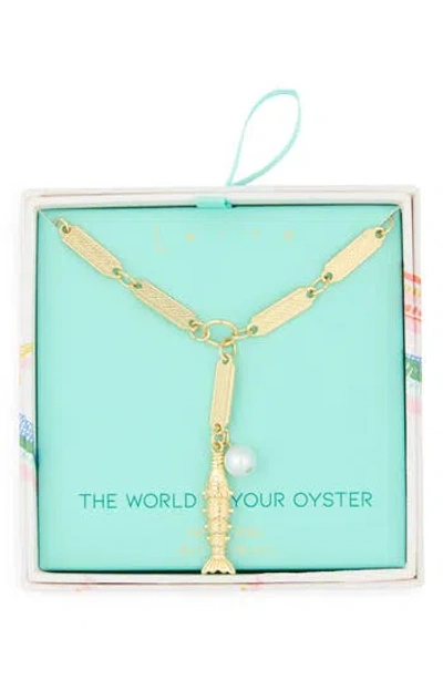 Leith The World Is Your Oyster Fish Lariat Necklace In Gold