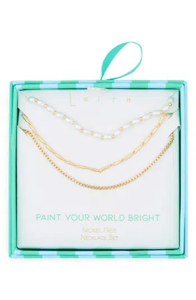 Leith Three Row Layered Necklace In Gold