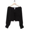 Leith Tie Front Crepe Long Sleeve Top In Black