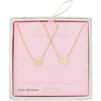 Leith Together Is My Favorite Place To Be Set Of 2 Cubic Zirconia Butterfly Pendant Necklaces In Gold