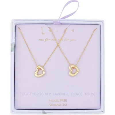 Leith Together Is My Favorite Place To Be Set Of 2 Open Heart Pendant Necklaces In Gold