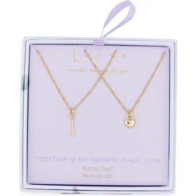 Leith Together Is My Favorite Place To Be Set Of 2 You & Me Lock Key Pendant Necklaces In Gold