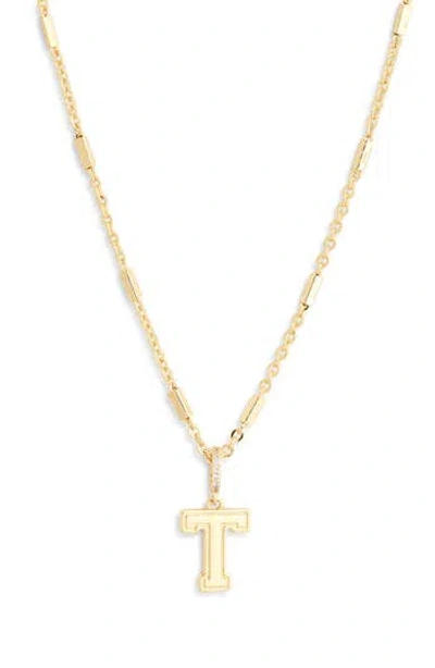 Leith Varsity Font Cubic Zirconia Initial Pendant Necklace In Gold