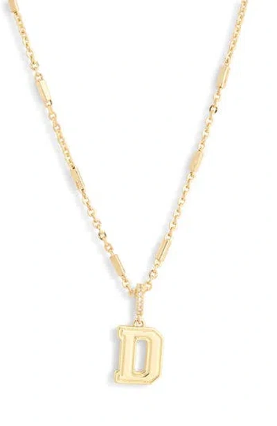 Leith Varsity Font Cubic Zirconia Initial Pendant Necklace In Gold