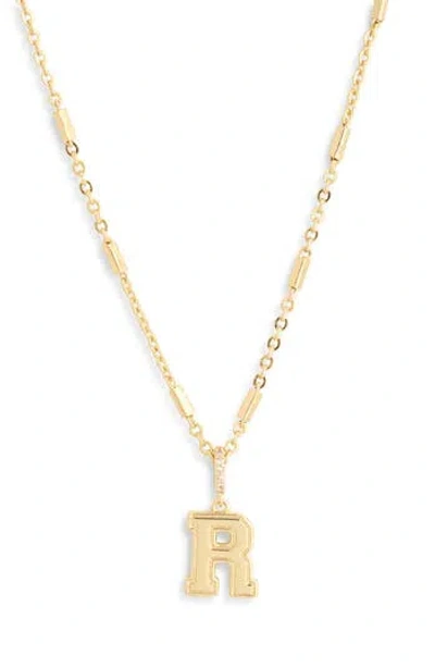 Leith Varsity Font Cubic Zirconia Initial Pendant Necklace In Gold