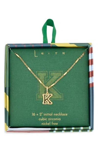 Leith Varsity Font Cubic Zirconia Initial Pendant Necklace In Gold