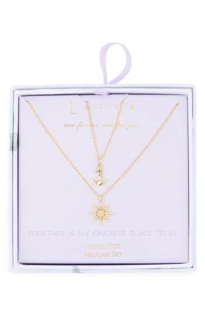 Leith You & Me Set Of 2 Anchor & Wheel Pendant Necklaces In Gold