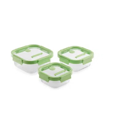 Lekue 100% Airtight Square Glass Food Storage Container, Set Of 3 In Green