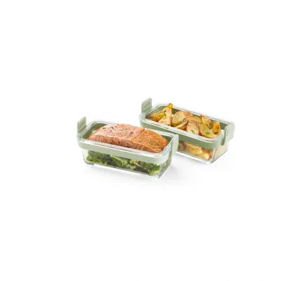 Lekue Air Fryer Dual Rectangular Glass Dishes, Set Of 2 In Clear;green