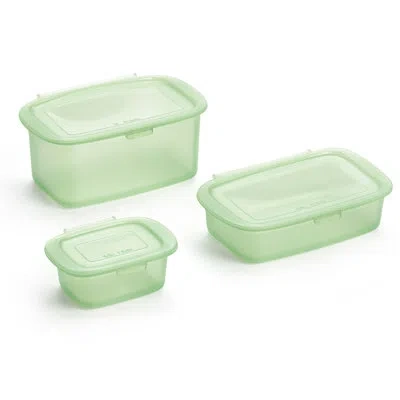 Lekue Reusable Silicone Boxes, Set Of 3, 0.2 Qt (0.2 L) 1.0 Qt (1 L) & 1.6 Qt (1.5 L) In Green