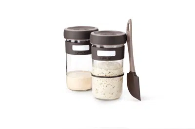 Lekue Sourdough Starter Set With 2 Jars And Silicone Spatula, Brown In Pink