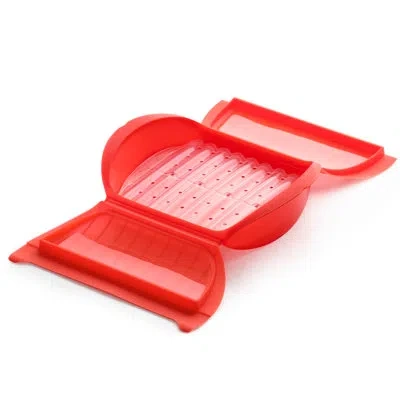 Lekue Steam Cooker With Tray & 10 Minute Cookbook, 3-4 P. In Red
