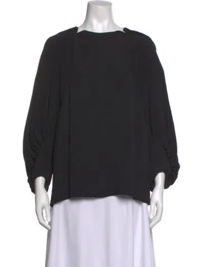 Pre-owned Lela Rose Acetate Asymmetrical Blouse In Black