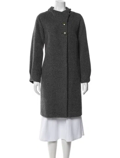 Pre-owned Lela Rose Alpaca Tweed Pattern Coat In Gray