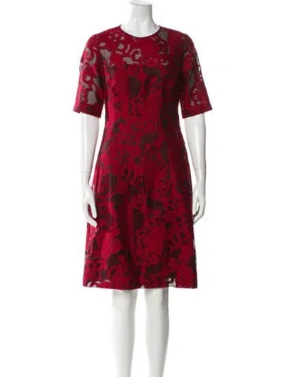Pre-owned Lela Rose Animal Print Knee-length Dress In Red