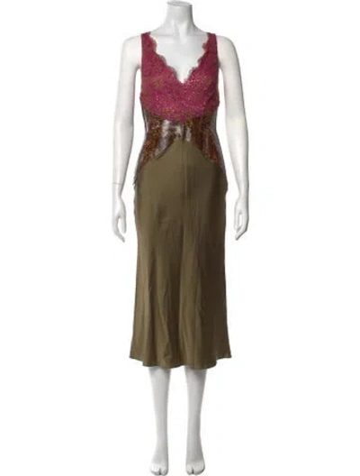 Pre-owned Lela Rose Animal Print Midi Length Dress In Neutral