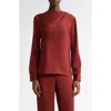 Lela Rose Asymmetric Drape Detail Brushed Satin Top In Bordeaux
