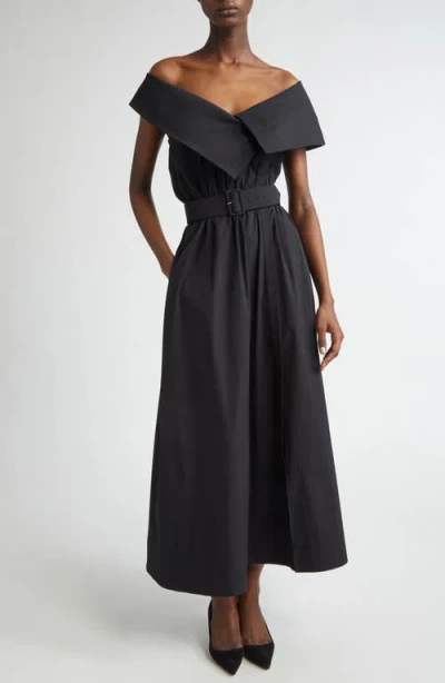 Lela Rose Asymmetric Portrait Collar Belted Shirtdress