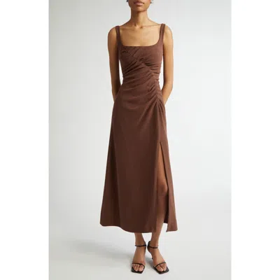 Lela Rose Asymmetric Ruched Tank Dress In Walnut