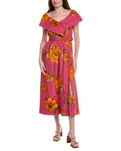 Lela Rose Asymmetrical Button Front Cuff Dress In Pink