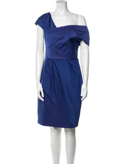 Pre-owned Lela Rose Asymmetrical Knee-length Dress In Blue