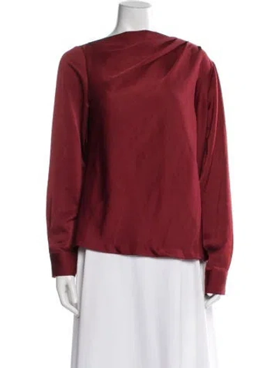 Pre-owned Lela Rose Asymmetrical Long Sleeve Blouse In Red