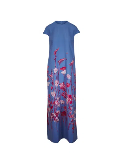 Lela Rose Augusta Floral-pattern Dress In Blue
