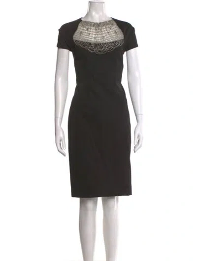 Pre-owned Lela Rose Bateau Neckline Knee-length Dress In Black