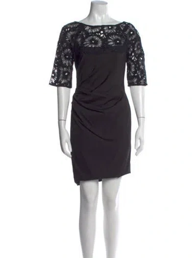 Pre-owned Lela Rose Bateau Neckline Knee-length Dress In Black