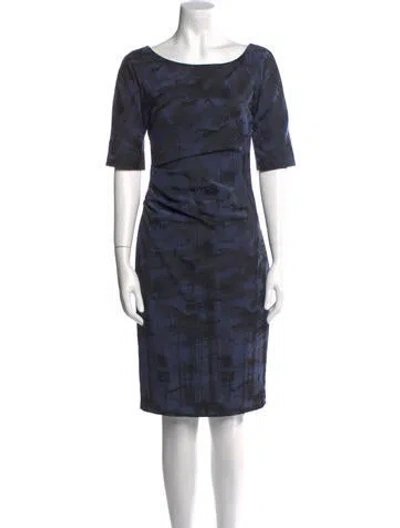 Pre-owned Lela Rose Bateau Neckline Knee-length Dress In Blue