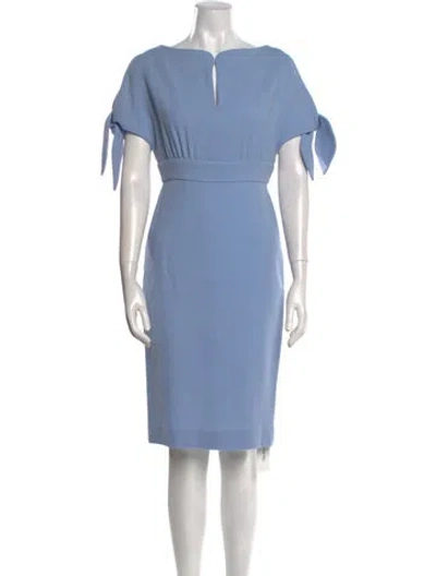 Pre-owned Lela Rose Bateau Neckline Knee-length Dress In Blue
