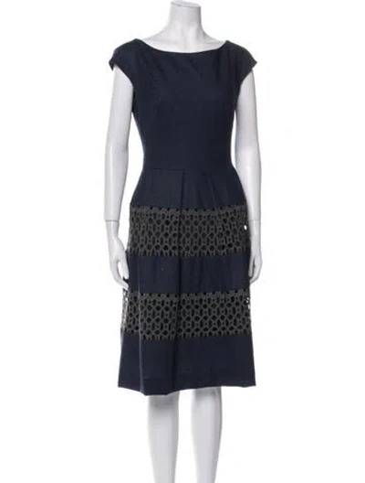 Pre-owned Lela Rose Bateau Neckline Knee-length Dress In Blue
