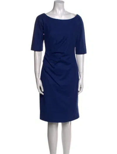Pre-owned Lela Rose Bateau Neckline Knee-length Dress In Blue