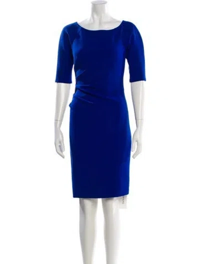 Pre-owned Lela Rose Bateau Neckline Knee-length Dress In Blue