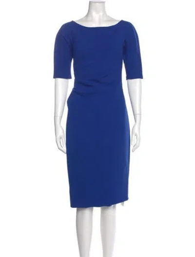 Pre-owned Lela Rose Bateau Neckline Knee-length Dress In Blue