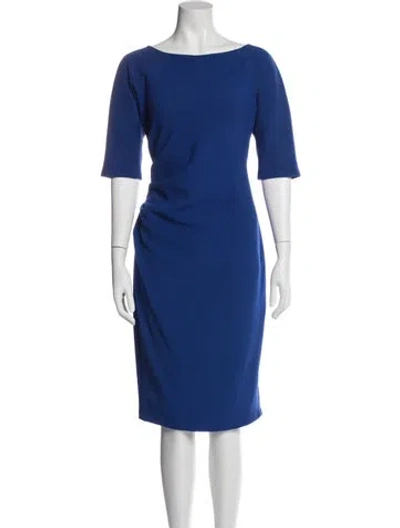 Pre-owned Lela Rose Bateau Neckline Knee-length Dress In Blue