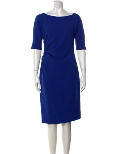 Pre-owned Lela Rose Bateau Neckline Knee-length Dress In Blue