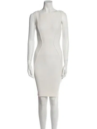 Pre-owned Lela Rose Bateau Neckline Knee-length Dress In Neutral