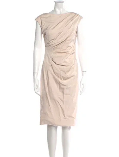 Pre-owned Lela Rose Bateau Neckline Knee-length Dress In Neutral