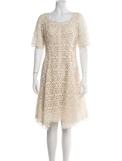 Pre-owned Lela Rose Bateau Neckline Knee-length Dress In Neutral