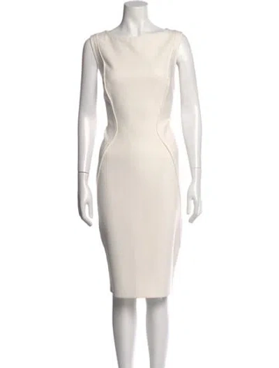 Pre-owned Lela Rose Bateau Neckline Knee-length Dress In Neutral