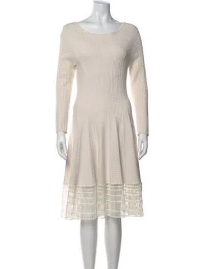 Pre-owned Lela Rose Bateau Neckline Knee-length Dress In Neutral