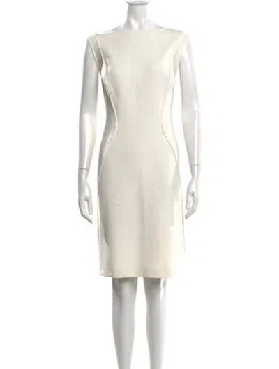 Pre-owned Lela Rose Bateau Neckline Knee-length Dress In Neutrals