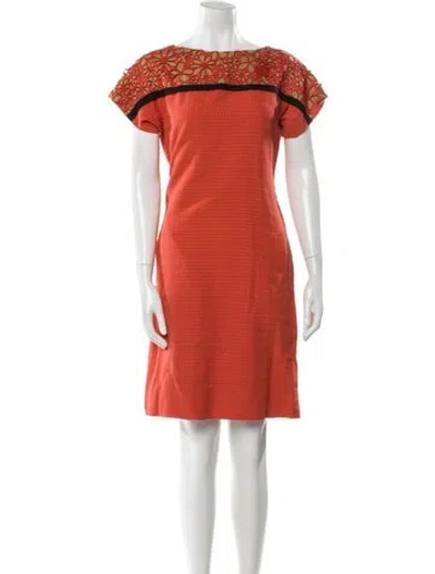 Pre-owned Lela Rose Bateau Neckline Knee-length Dress In Orange