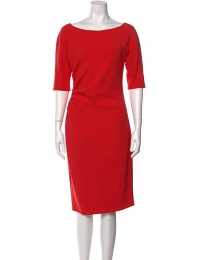 Pre-owned Lela Rose Bateau Neckline Knee-length Dress In Red