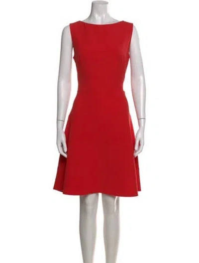 Pre-owned Lela Rose Bateau Neckline Knee-length Dress In Red