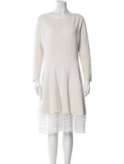 Pre-owned Lela Rose Bateau Neckline Knee-length Dress In White