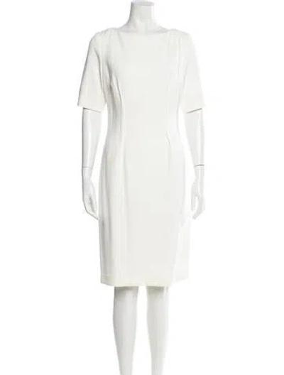 Pre-owned Lela Rose Bateau Neckline Knee-length Dress In White